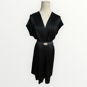 PAS DE CALAIS Black Silk V-Neck Mini Shirt Dress Flowy 36 S M 4 6 8 Party Luxury